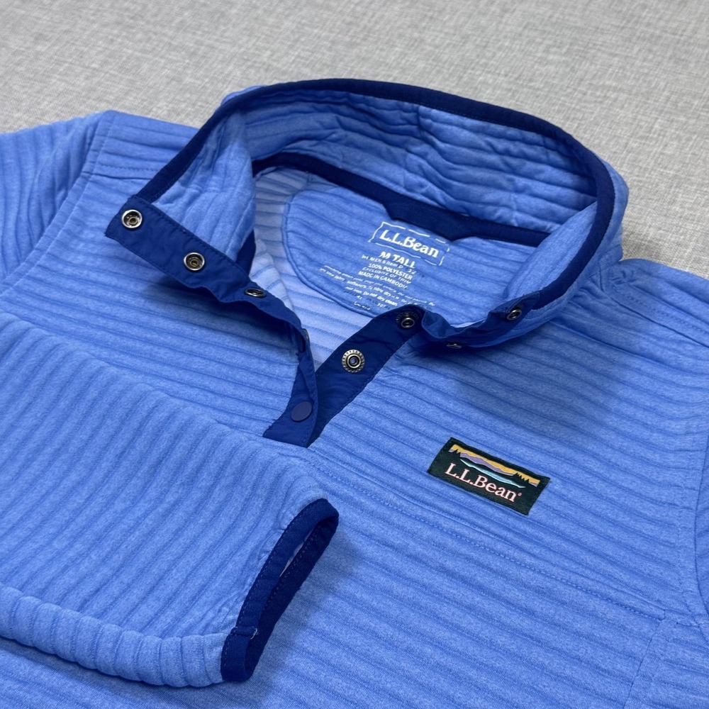 L.L.Bean Airlight Knit Sweatshirt Mens Medium Tall Blue Pullover Snap Button